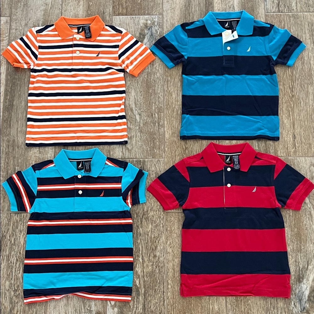 4 Pc bundle of NEW Nautica Polo Shirts Kids Dress Shirt Sz M 5/6 Boys - NEW